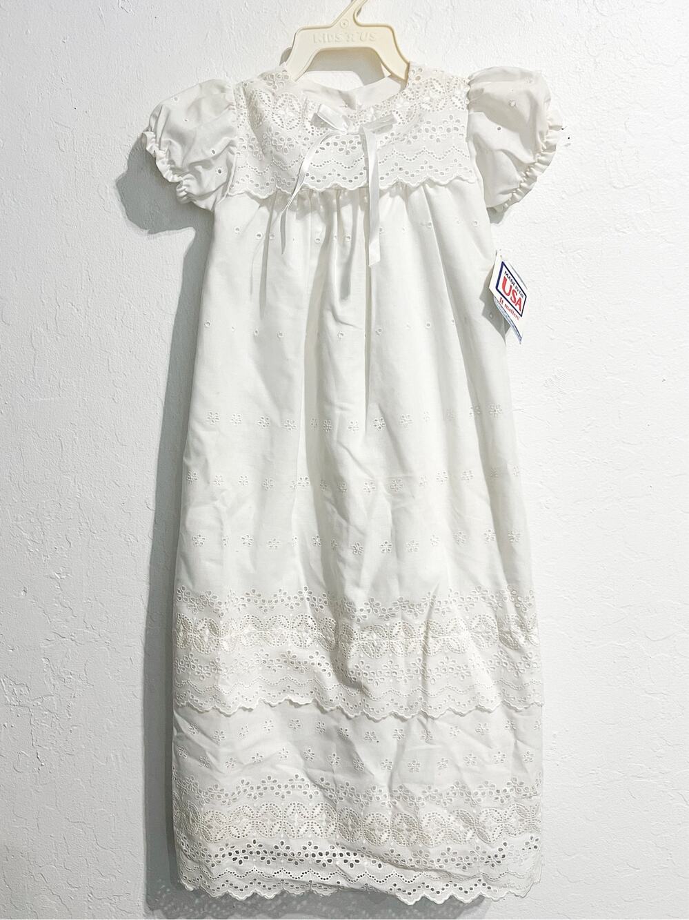 NWT VTG Baptism Christening Gown Something Pretty Eyelet 6 months White